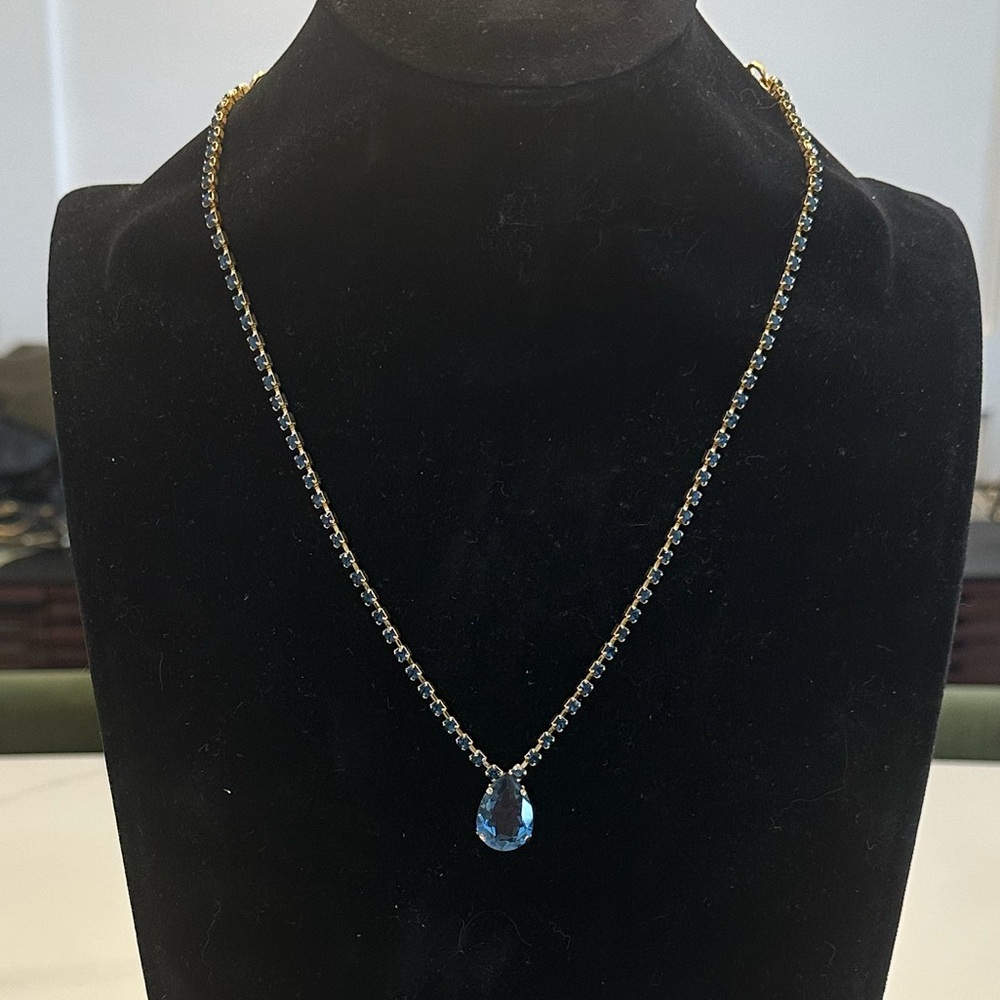 TOVA - Montana Blue Crystal Pendant Necklace on Crystal Chain in Gold Plating